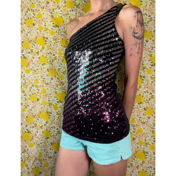 Women’s y2k Express Sequin One Shoulder Tank Top - Picture 1 of 7
